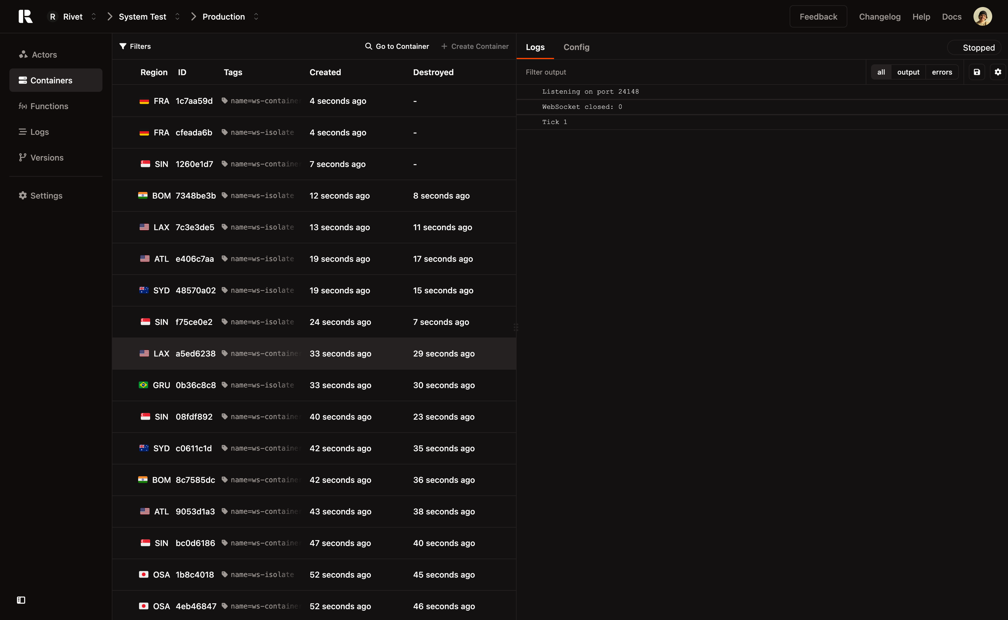Rivet Studio dashboard